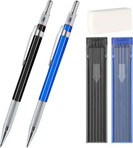 Juego de lápices mecánicos de 0.079 pulgadas, 2 lápices de dibujo de carpintero de artista de 0.08 pulgadas con 2 tubos de repuesto (HB, 2B),