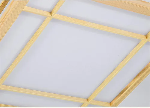 Vista 4 de Lámpara de techo LED japonesa de madera, lámpara de techo cuadrada cerca del techo para dormitorio, cocina, pasillo, lavadero, baño, 14 pulgadas