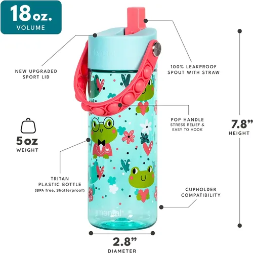 Vista 173 de Elemental Botellas de agua para niños – Botella de agua para niños Splash para la escuela con mango Pop-it – Botella de agua de plástico Tritan sin