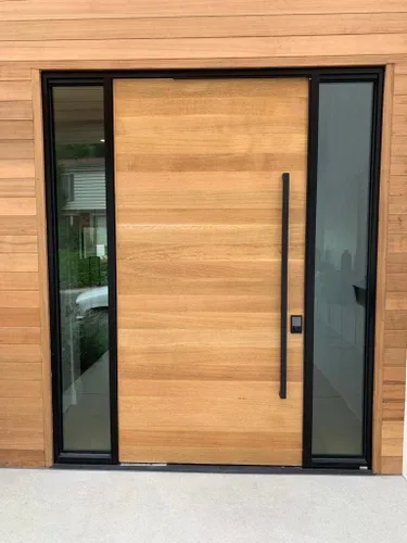 Vista 6 de Barra cuadrada rectangular de forma plana de acero inoxidable, moderna y contemporánea, manija de puerta de entrada, tirador de ducha de vidrio