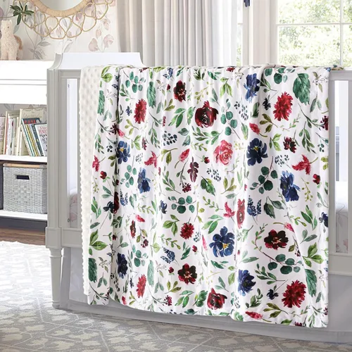 Vista 4 de HOMRITAR Manta de bebé para niños y niñas, súper suave, manta de doble capa con respaldo punteado, manta de recepción con diseño floral multicolor