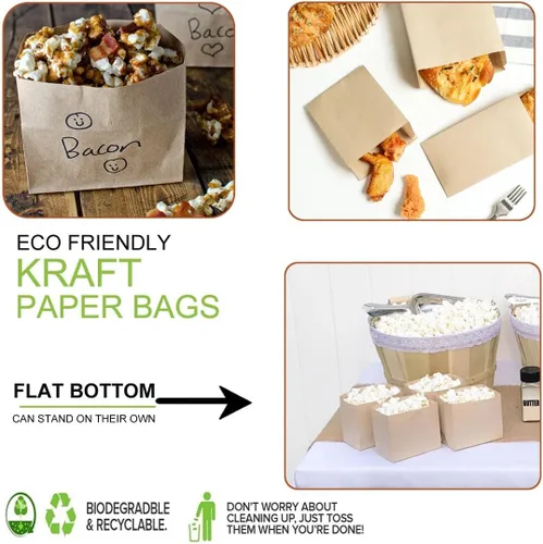Vista 4 de Pequeñas bolsas de papel marrón para aperitivos, paquete de 100, bolsas de papel kraft a prueba de grasa, reciclables y biodegradables, pequeños