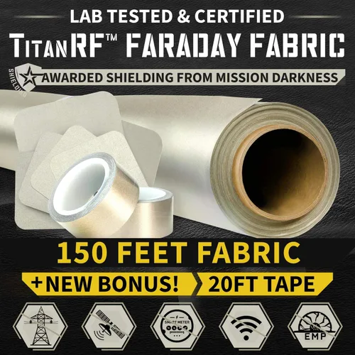 Vista 12 de Mission Darkness TitanRF Faraday - Kit de tela de 1 yarda/ Tela de 44" de ancho x 36" de largo + cinta de 36" de largo, material de poliéster