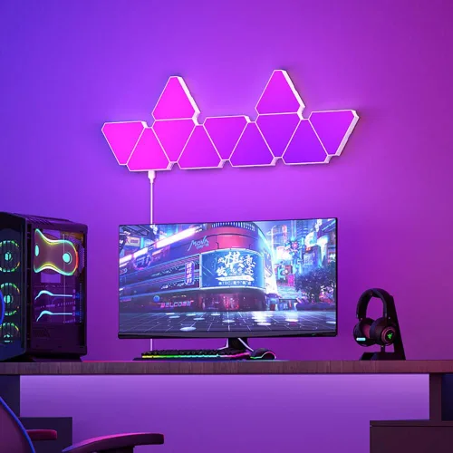 Vista 5 de WiFi Bluetooth 5V USB Triángulo Lámparas de atmósfera cuántica LED luz nocturna para juego dormitorio decoración creativa Lámparas de pared