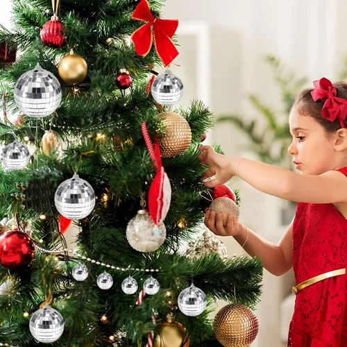 Vista 5 de 10 piezas de mini bola de discoteca colgantes, pequeñas bolas de discoteca de espejo para decoración de pasteles, decoración de bolas de discoteca