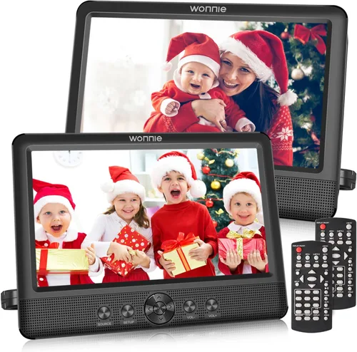 WONNIE 10.5" Reproductores de DVD para coche portátiles de doble pantalla para reposacabezas, reproduce una misma película o dos diferentes con