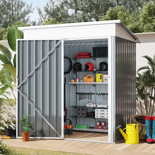 Vista 8 de AECOJOY Cobertizo de 5 x 3 pies, pequeños cobertizos de metal y espacio de almacenamiento al aire libre de 3 x 5 pies, pequeño cobertizo de metal