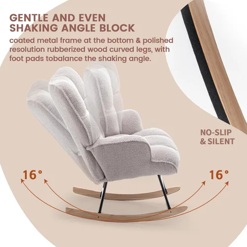 Vista 5 de Mecedora tapizada con respaldo alto, cómodo y elegante sillón con asiento acolchado para salas de estar, dormitorios grises, oficinas