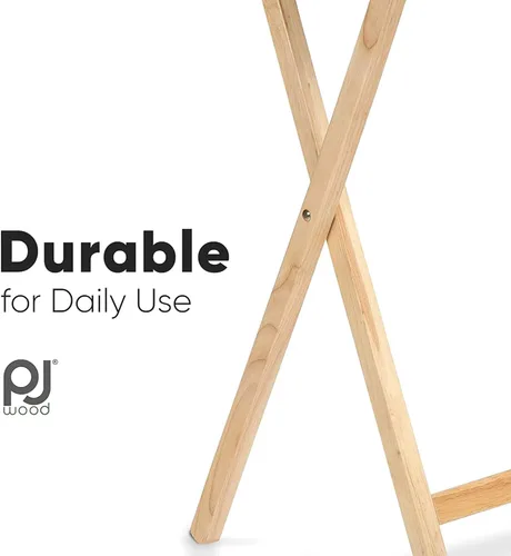 Vista 4 de PJ Wood Mesa rectangular plegable portátil para servir aperitivos, construcción de madera maciza con acabado natural (juego de 4 piezas)