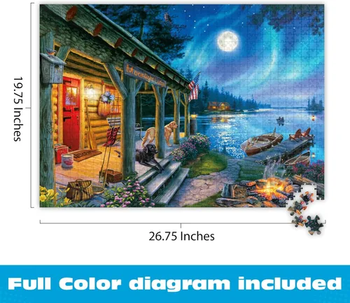 Vista 2 de Buffalo Games - Darrell Bush - Moonlight Lodge - Rompecabezas de 1000 piezas, azul