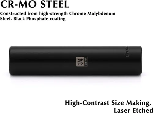 Vista 3 de EMENTOL Enchufe de impacto profundo extra largo de 1/2 pulgada - 3/4 pulgadas, CR-MO, SAE, enchufe extra profundo de 6 puntos, 5 pulgadas de longitud