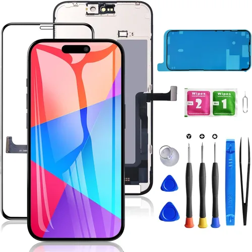 Vista 14 de para iPhone 15 Plus Reemplazo de pantalla de 6.7 pulgadas, ensamblaje frontal de pantalla táctil LCD digitalizador 3D con sello