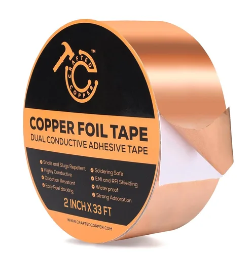 Vista 11 de Cinta conductora de cobre puro de doble cara adhesiva de lámina de cobre para vidrieras, guitarras, blindaje EMI, conexiones eléctricas