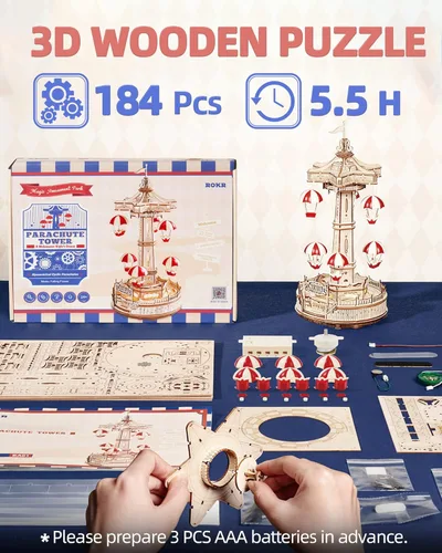 Vista 6 de ROKR Rompecabezas 3D de madera para adultos - Kits de caja de música de madera con LED - Kits de modelo de madera para construir - Rompecabezas 3D