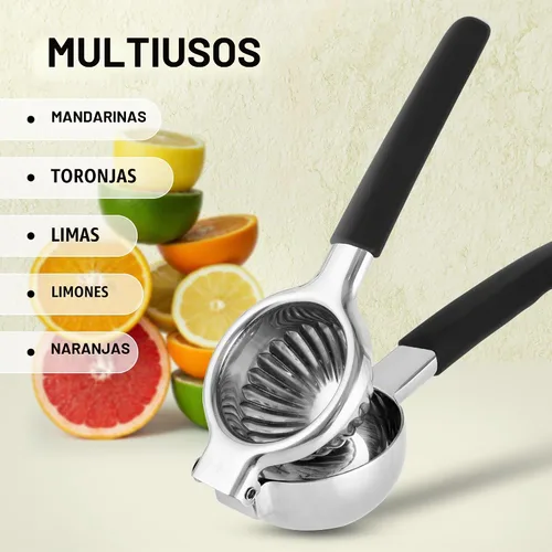 Vista 5 de Zulay Kitchen Exprimidor de limón de acero inoxidable, antideslizante, diseño ergonómico con cuenco exprimidor sólido y resistente, exprimidor negro