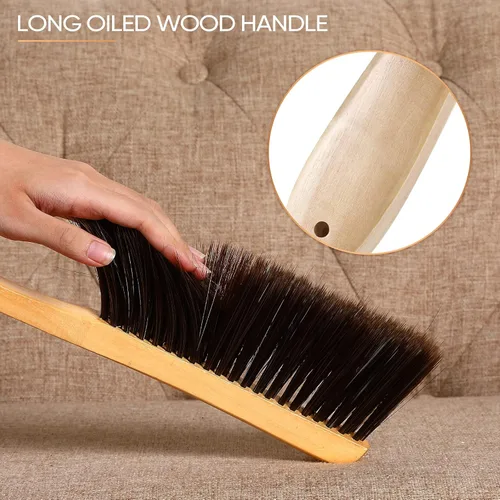 Vista 3 de Patelai 2 cepillos de banco de madera, cerdas suaves, mango de madera largo, marrón