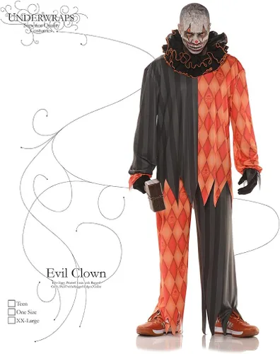 Vista 2 de UNDERWRAPS Scary Adult Clown Costume - Mens Evil Clown Halloween Costume
