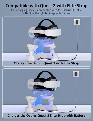 Vista 2 de NexiGo Base de carga mejorada con luz LED encendidoapagado para Oculus Quest 2 correa de élite con batería soporte de pantalla de auriculares