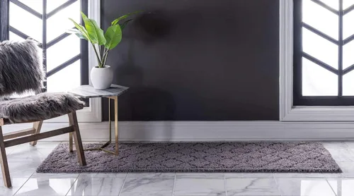 Vista 4 de Unique Loom Trellis Shag Collection - Alfombra de pasillo geométrica, moderna, marroquí, celosía, gris oscuro (2 pies x 6 pies 7 pulgadas)