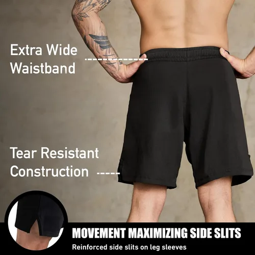 Vista 4 de Elite Sports - Shorts de combate para hombre, color negro, para combates MMA, BJJ, Jiu Jitsu