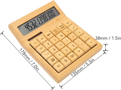 Vista 6 de Zopsc Calculadora de bambú, calculadoras solares de madera con pantalla LCD digital de 12 bits, calculadoras de escritorio de función estándar