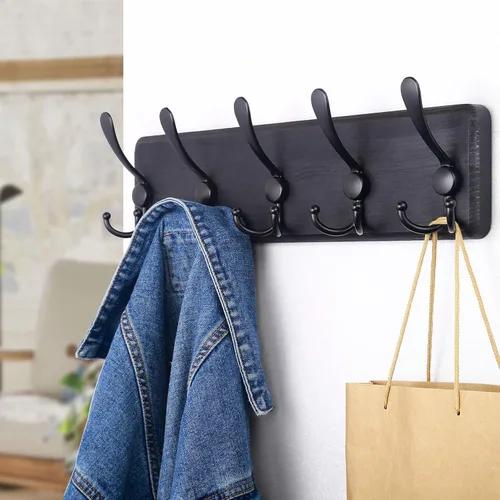 Vista 3 de SKOLOO Perchero de pared montado en la pared de estilo rústico: Perchero de pared de pino de madera auténtica de 40,6 cm de orificio a orificio