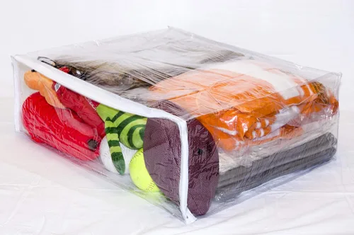 Vista 5 de Juego de 5 bolsas de almacenamiento con cremallera de vinilo transparente de 22 x 18 x 7.5 pulgadas