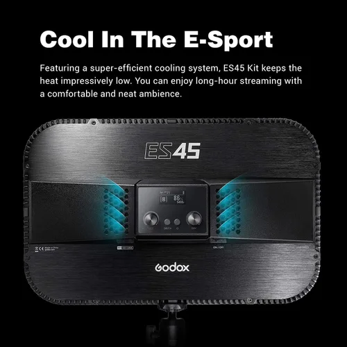 Vista 5 de Godox ES45 Luz Clave, luz de vídeo LED con soporte de escritorio extensible, ajuste de brillo del 0-100% y temperatura de color de 2800-6500k