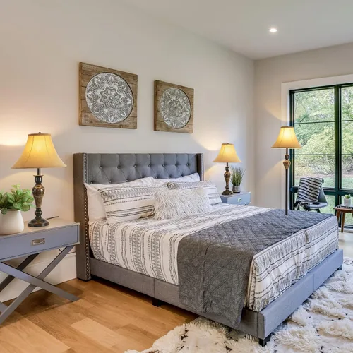 Vista 2 de Juego de 3 lámparas de sala de estar, lámpara de mesa vintage y juego de lámpara de pie de 3 piezas, base de hierro estable con pantalla de tela