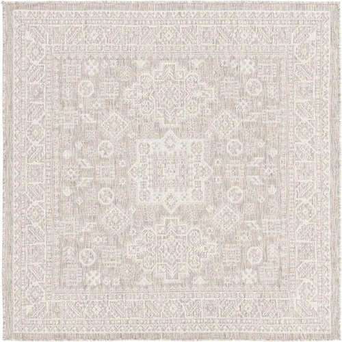 Vista 361 de Unique Loom Outdoor Aztec Collection Alfombra de área, Chalca (7 pies 10 pulgadas, cuadrada, azul/marfil)