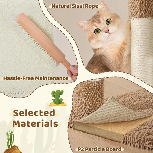 Vista 9 de Yaheetech Árbol de Cactus para Gatos, Torre de Gato de 42 Pulgadas para Gatos de Interior, Condominio para Gatitos de Múltiples Niveles con Poste