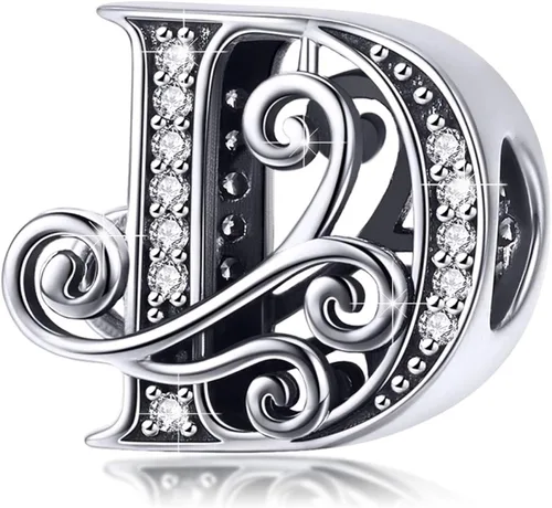 BISAER Dijes de plata de ley 925 con inicial de letra A-Z para pulseras cuentas del alfabeto regalos de joyería Plata esterlina Diamante de