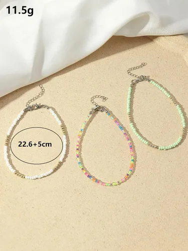 Vista 3 de Tobillera de concha para mujer, tobillera ajustable con cuentas trenzadas, joyería de pie, regalos para niñas