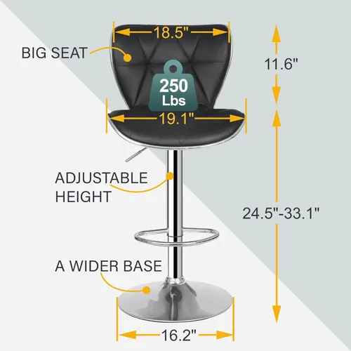 Vista 3 de ZENY Juego de 2 taburetes de bar giratorios ajustables, taburetes de bar de altura de mostrador con respaldo, juego de taburetes altos con respaldo