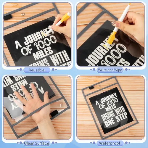 Vista 3 de Seajan 120 bolsillos transparentes de borrado en seco, fundas de plástico para papel, de 14 x 10 pulgadas, reutilizables, soporte para documentos