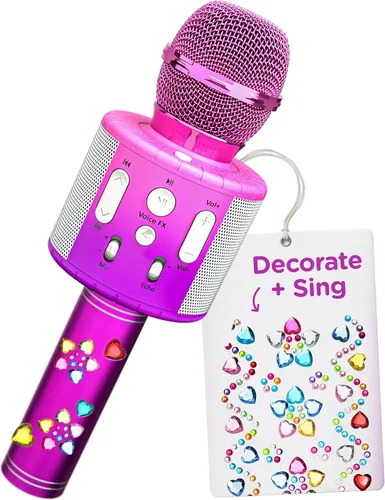 Vista 9 de Move2Play, Micrófono de karaoke para niños Incluye pegatinas y Bluetooth Regalo de cumpleaños para niños Juguete para todas las edades 2, 3