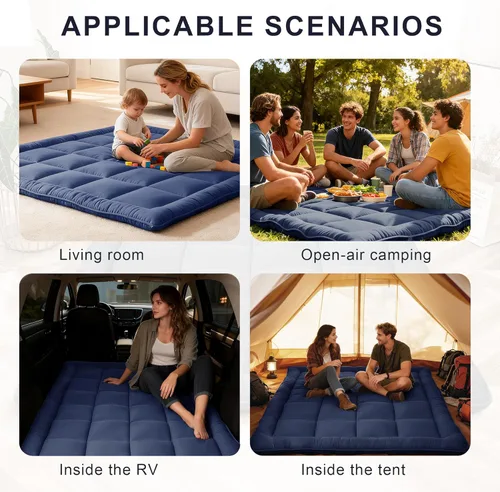 Vista 7 de Futón japonés para colchón de suelo, colchón plegable grueso de 5 capas, cómoda alfombrilla de espuma para tatami (azul oscuro, individual)