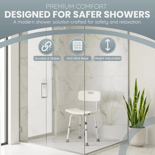 Vista 8 de Dr. Kay's Silla de ducha de altura ajustable para ducha interior, taburete de baño resistente de 350 libras para bañera, banco de baño de seguridad
