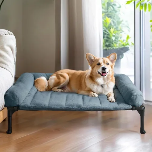 Vista 7 de Veehoo Cama elevada ortopédica para perro con cojín extraíble de felpa rosa de lujo, 59 x 37 pulgadas, cama lavable para perro, cuna elevada