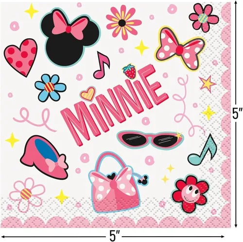 Vista 2 de Unique Disney Iconic Minnie Mouse - Servilletas de papel para bebidas, 5 x 5 pulgadas, 16