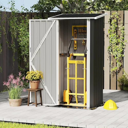 Vista 51 de Cobertizo de almacenamiento de metal negro de 10 x 10 pies, cobertizo de herramientas duradero para exteriores con construcción de acero resistente