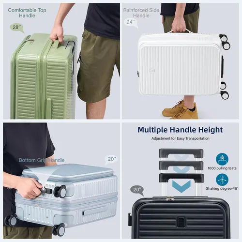 Vista 9 de Maletas ligeras de viaje con portavasos y soporte para teléfono, Blanco, Expandible 24 pulg.