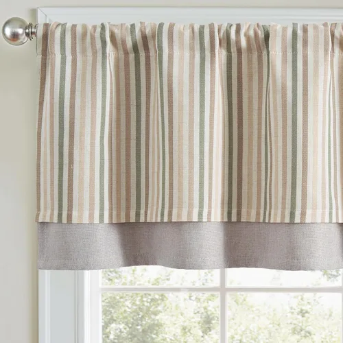 Vista 24 de Jinchan - Cenefa de Lino Rayado para Ventanas de 16 Pulgadas, Cortinas Oscuras para Pequeñas Ventanas, Cenefa de Doble Capa Estilo Granja para Sala