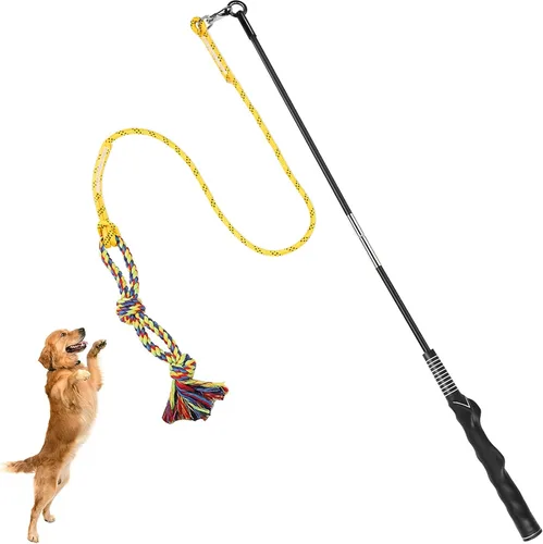 Vista 9 de DIBBATU Poste de coqueteo para perros, juguetes interactivos para perros grandes, medianos y pequeños, persecución y tira y afloja, varita teaser