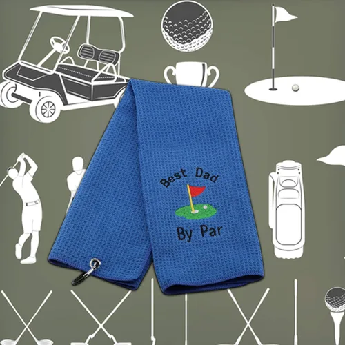 Vista 8 de JXGZSO Toalla de golf bordada para papá, toalla de golf bordada con clip (Best Dad by par)