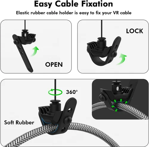 Vista 4 de AMVR Cable de enlace para Meta Quest 2 de 20 pies y gestión de cables VR 3 paquetes para Meta Quest 21 y PC VR transferencia de datos de PC de alta