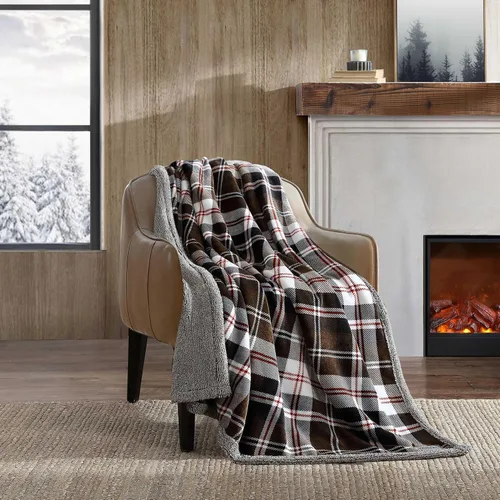 Vista 17 de Eddie Bauer - Manta Decorativa, Ropa de Cama de Vellón Cepillado y Sherpa Suave, Manta para Sofá y Cama (Bunkhouse Plaid Beige, 50" x 60")