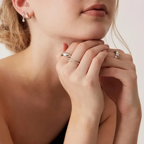 Vista 4 de PAVOI 14K Gold Plated X Ring Simulated Diamond CZ Criss Cross Ring for Women