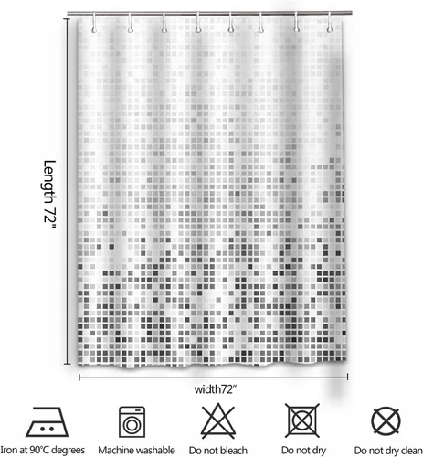 Vista 7 de Decoreagy Cortina de ducha gris y blanca, cortinas de ducha de baño negras degradadas, cortinas de baño de tela impermeable con 12 ganchos, 72 x 72