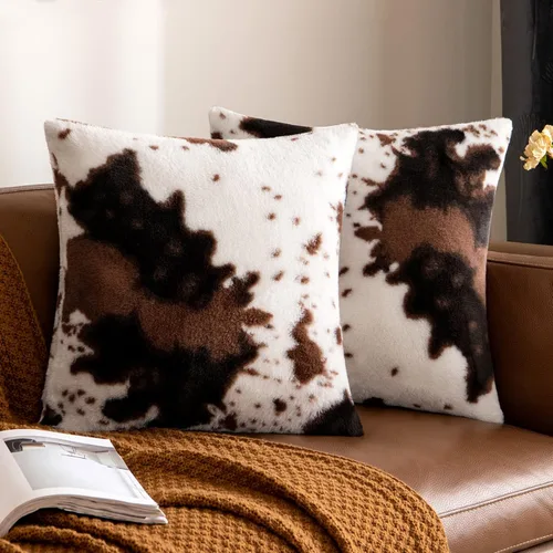 Vista 7 de Woaboy - Juego de 2 fundas de almohada de piel sintética de lujo, decorativas, suaves, de vacuno, esponjosas, de peluche, para sofá, sala de estar